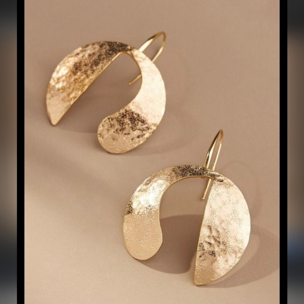 Anthropologie, Textured Metal Drop Earrings, Gold Tone